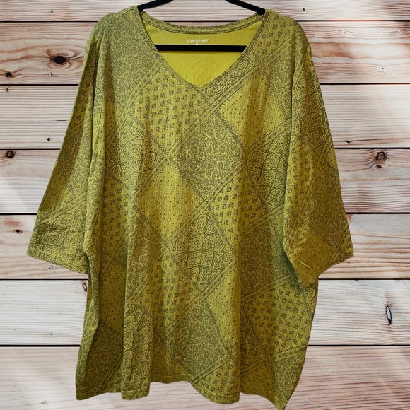 Catherines Tops - SOLD SOLD NWOT Catherine’s Dark Lime printed Tee - 3/4 Sleeves - V Neck
